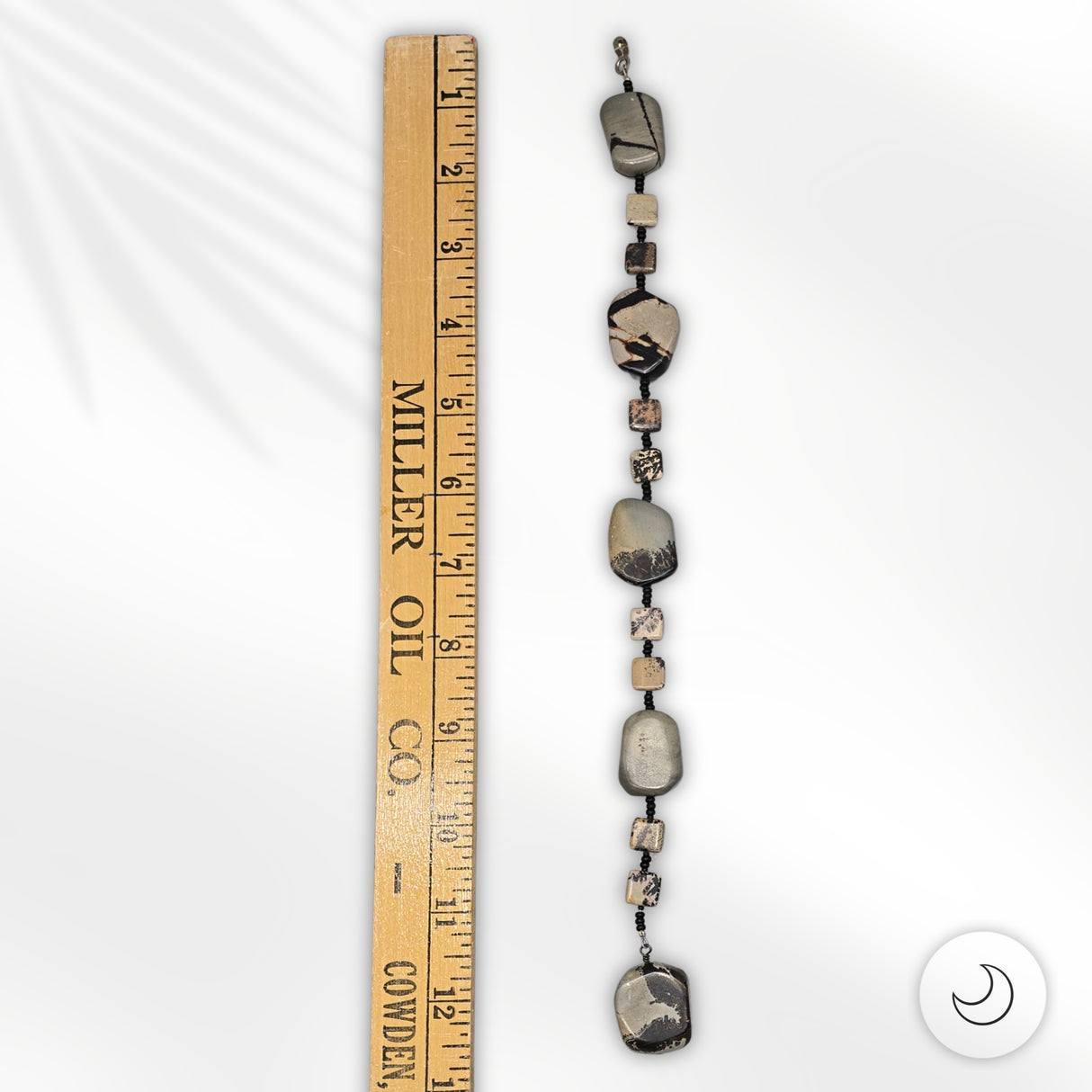 Fan or Light Pull - Agate in Grey, Tan, Black, and Brown with Matte Black Czech Glass