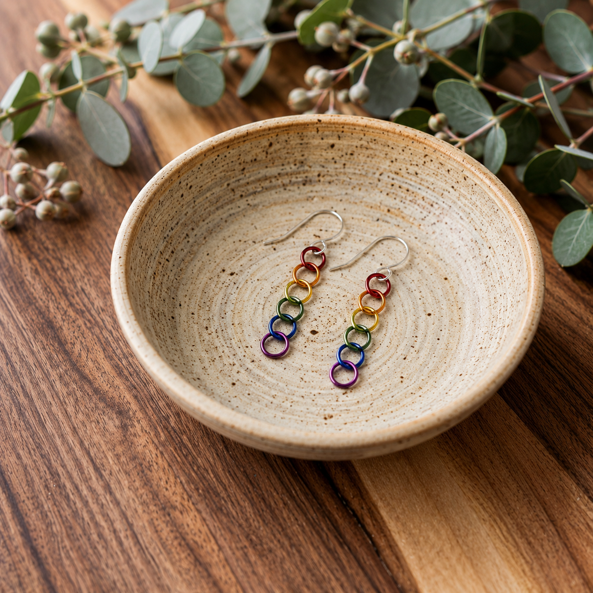 Contemporary Artisan Pride Rainbow Ring Lightweight Sterling Silver Earrings, 1 3/8"