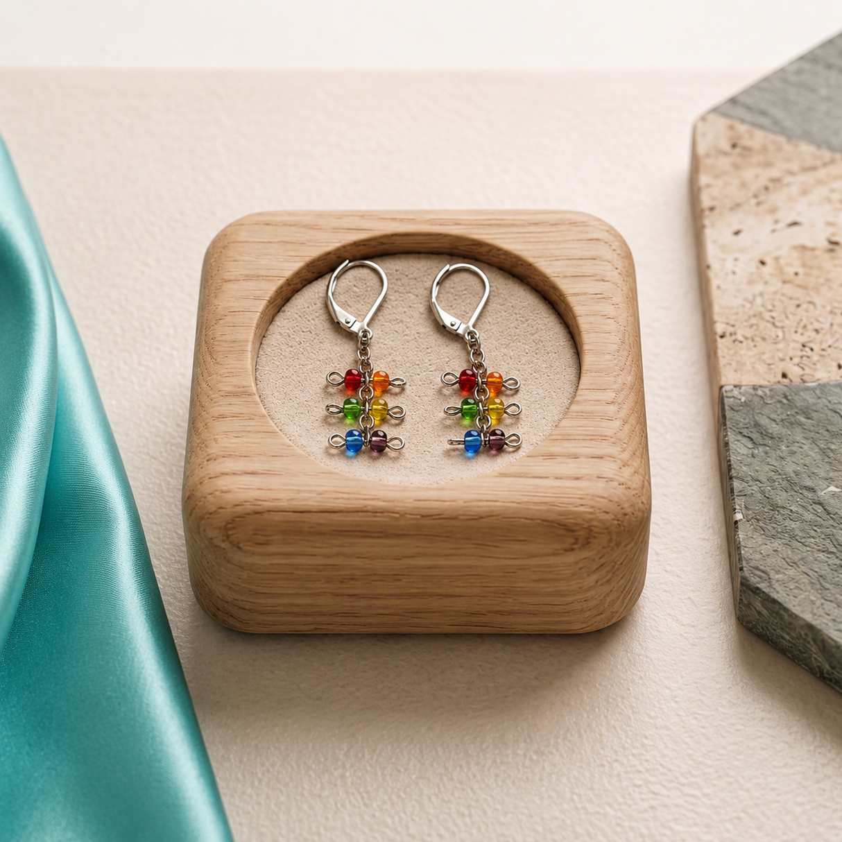 Artisan Pride Rainbow Vibrant Seed Bead Chain Earrings, 1 1/2"