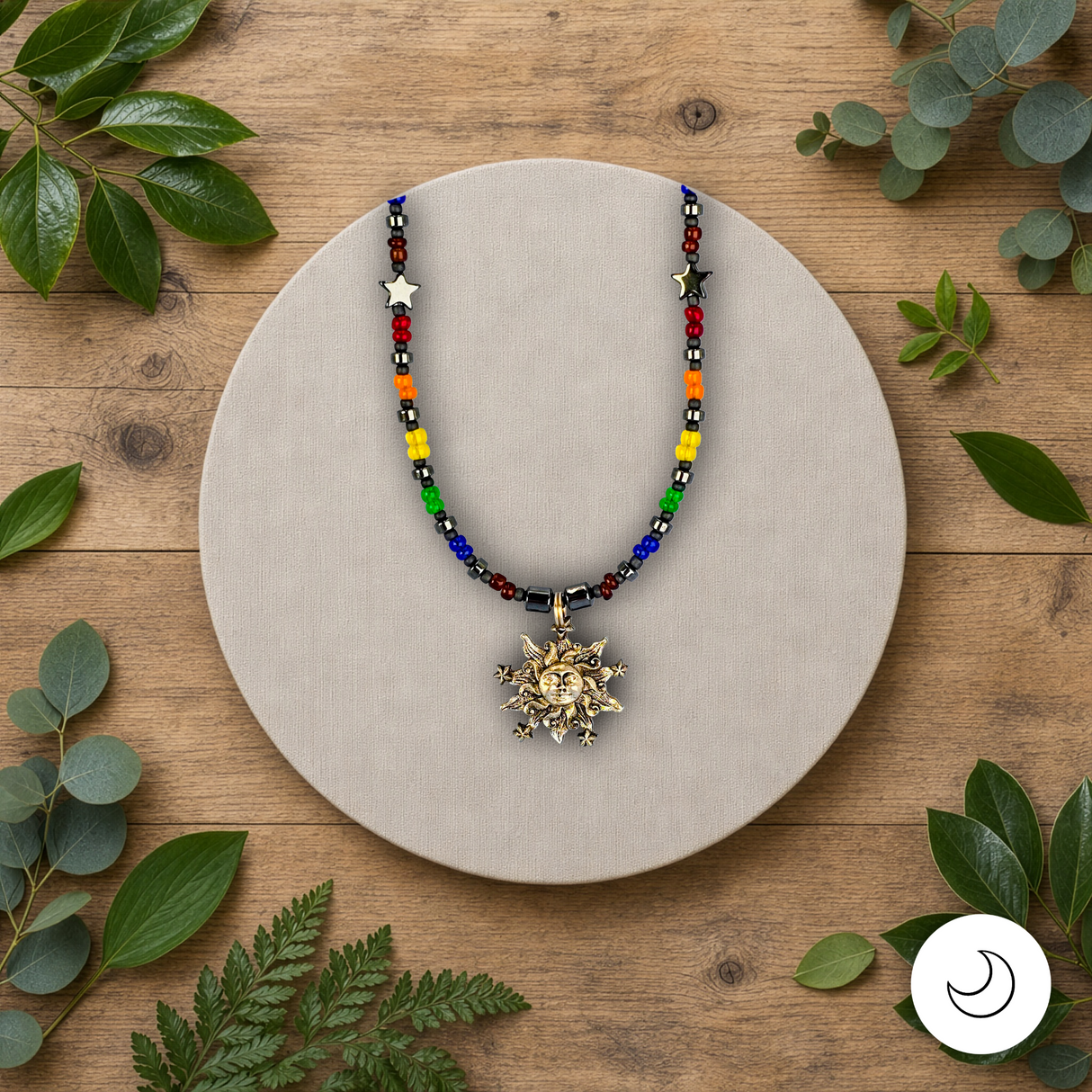 Contemporary Artisan Boho Pride Rainbow Glass & Hematite Necklace, 20"