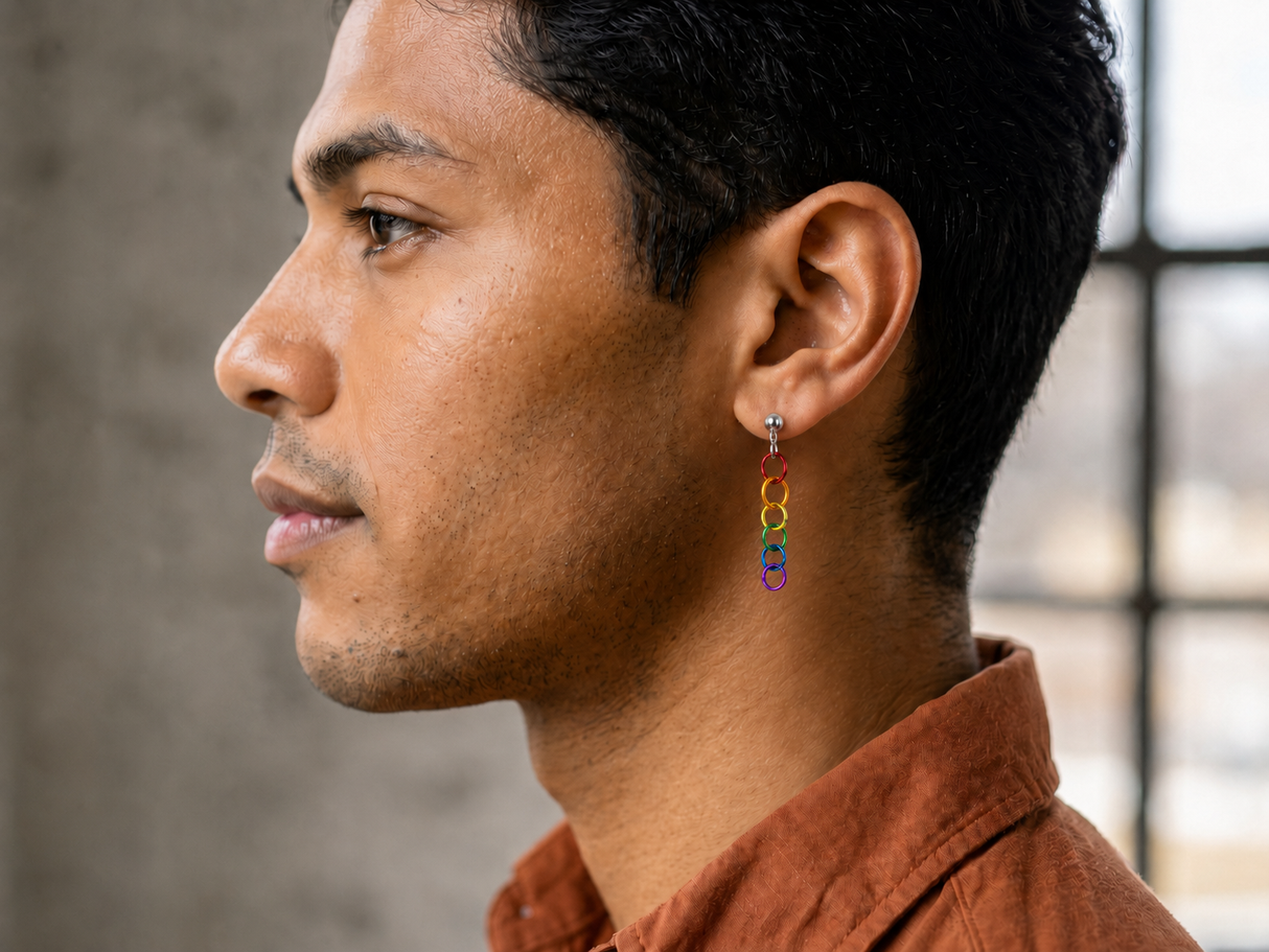 Contemporary Artisan Pride Earrings: Colorful Pride Rings on Sterling Silver Posts