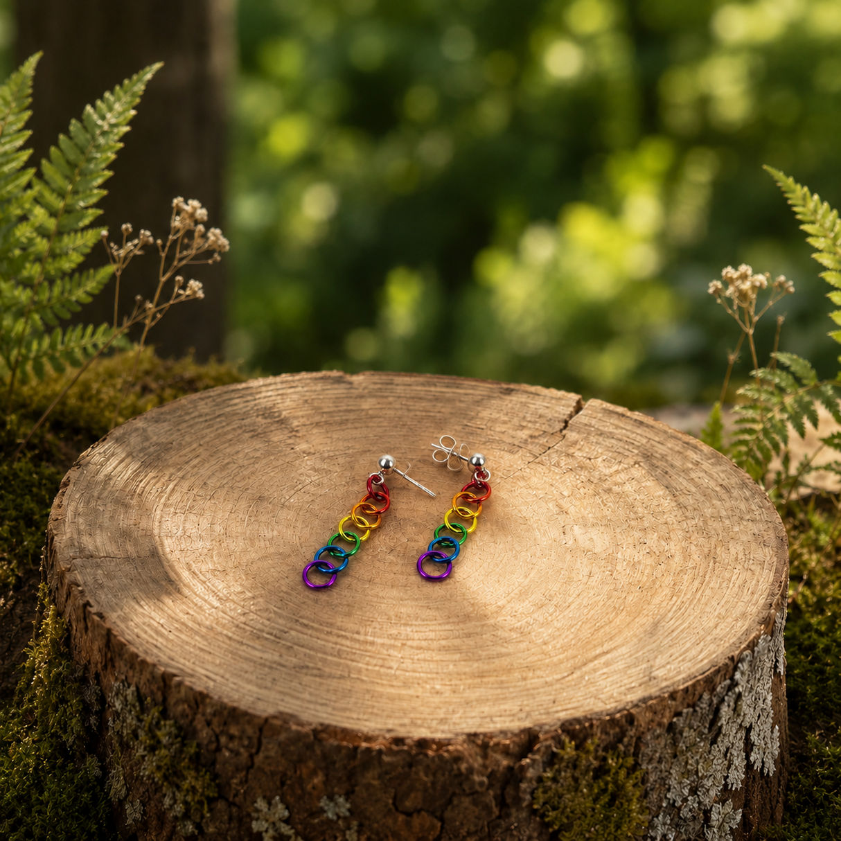 Contemporary Artisan Pride Earrings: Colorful Pride Rings on Sterling Silver Posts