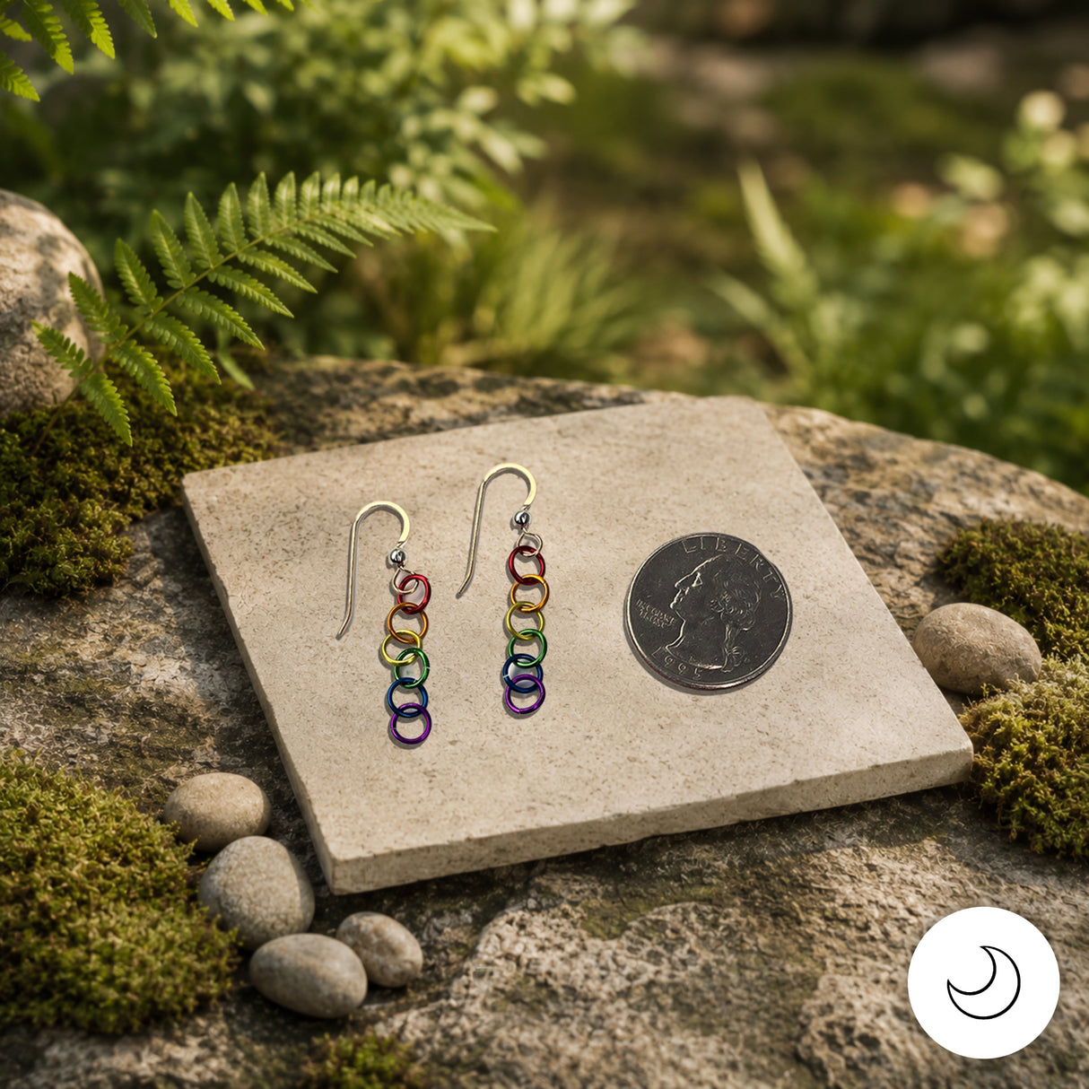 Contemporary Artisan Boho Pride Rainbow Lightweight Gold-Filled Earrings, 1 1/2 Inches