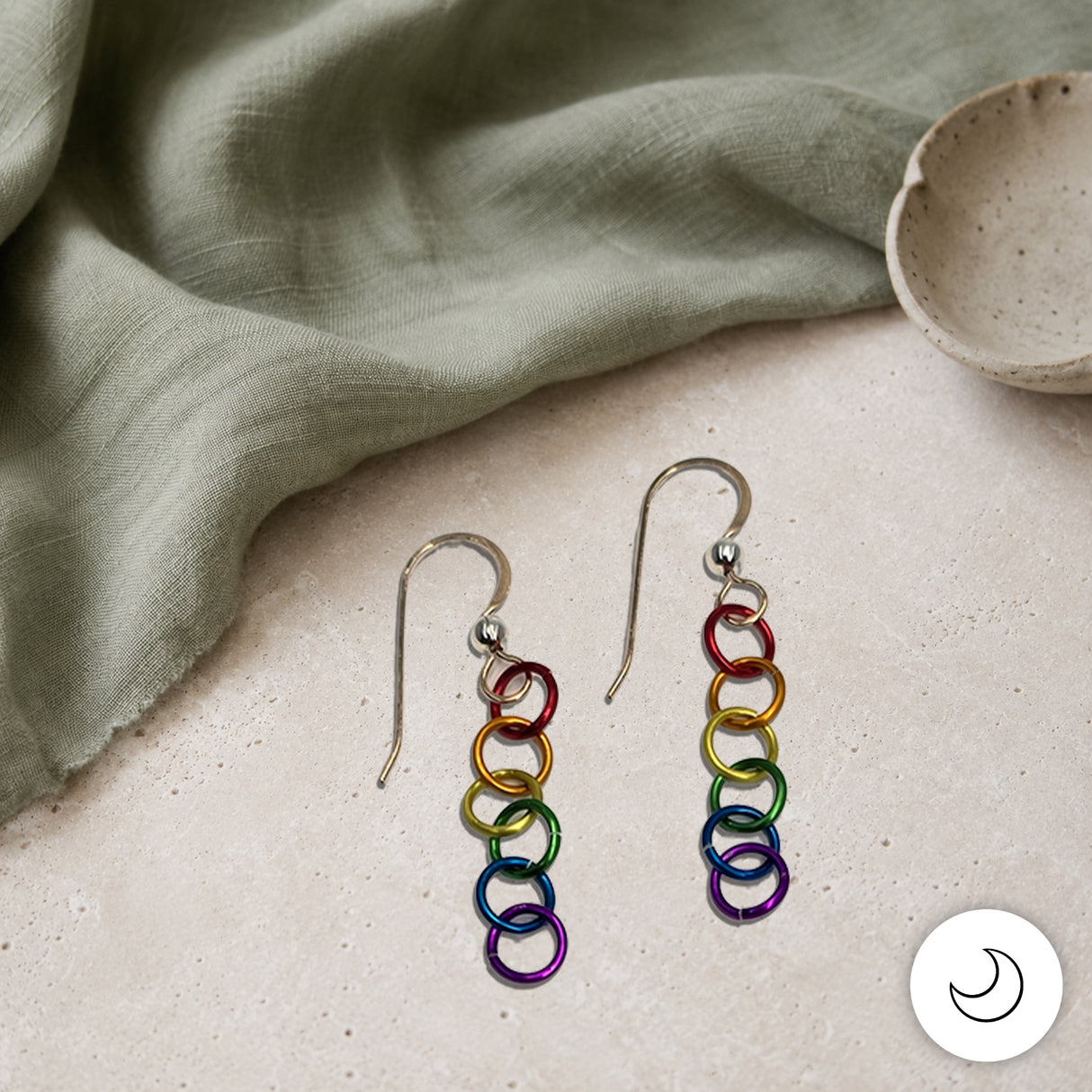 Contemporary Artisan Boho Pride Rainbow Lightweight Gold-Filled Earrings, 1 1/2 Inches
