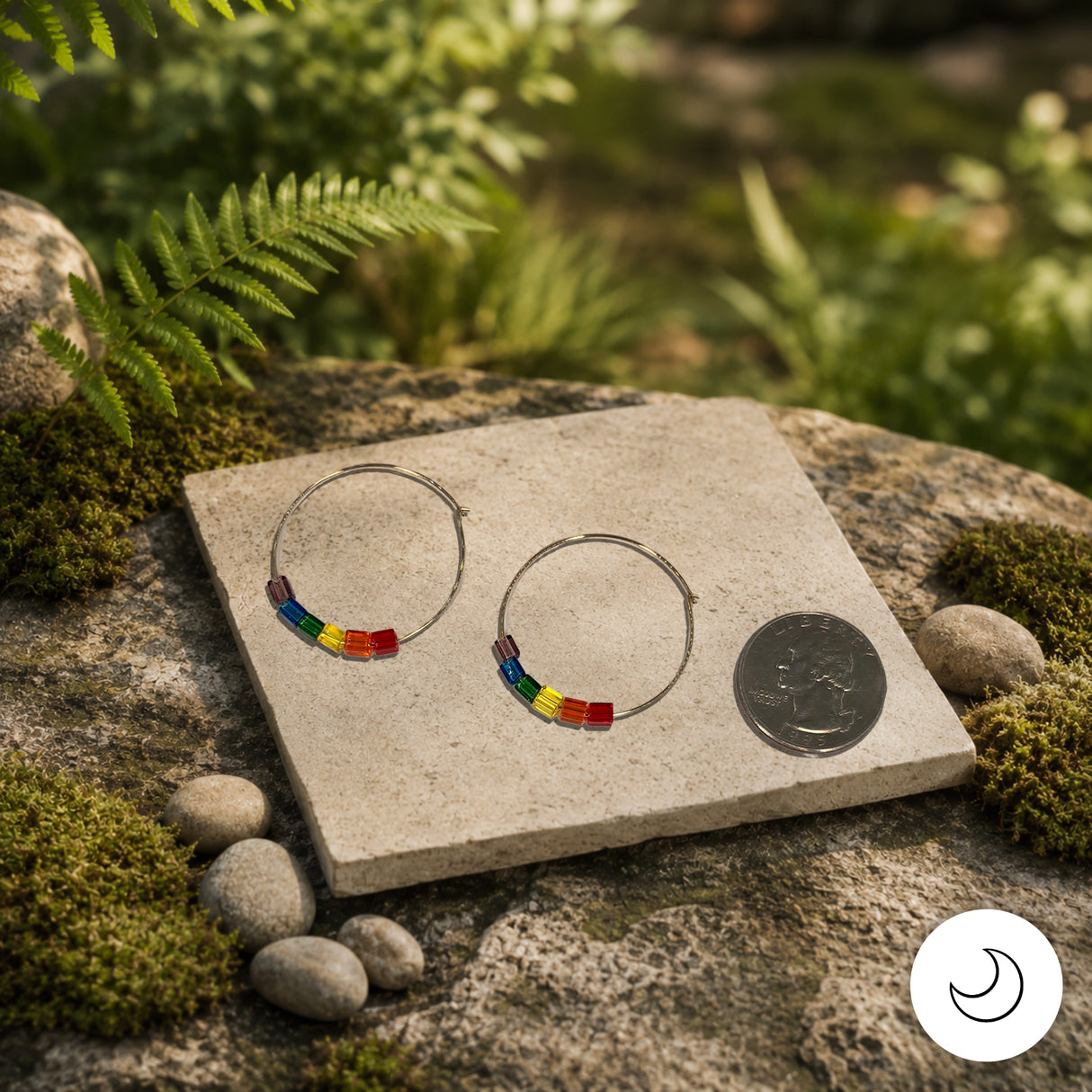 Contemporary Artisan Boho Pride Rainbow Lightweight Gold-Filled Hoop Earrings, 1 1/4"