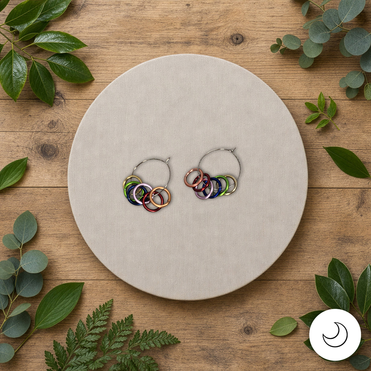 Contemporary Artisan Boho Pride Rainbow Stainless Steel Hoop Earrings, 1 1/2"