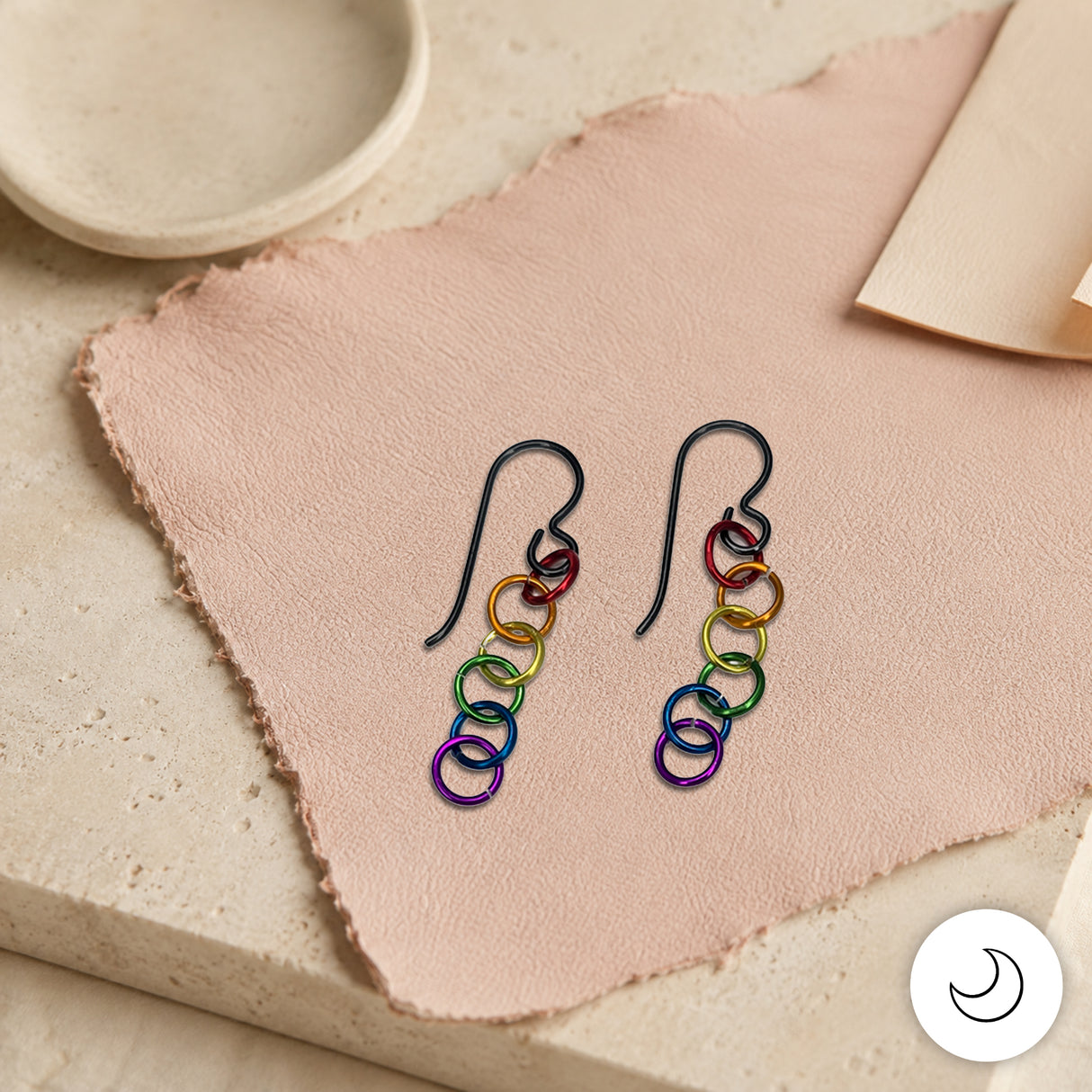 Contemporary Artisan Boho Pride Rainbow Lightweight Niobium Earrings, 1 1/2"