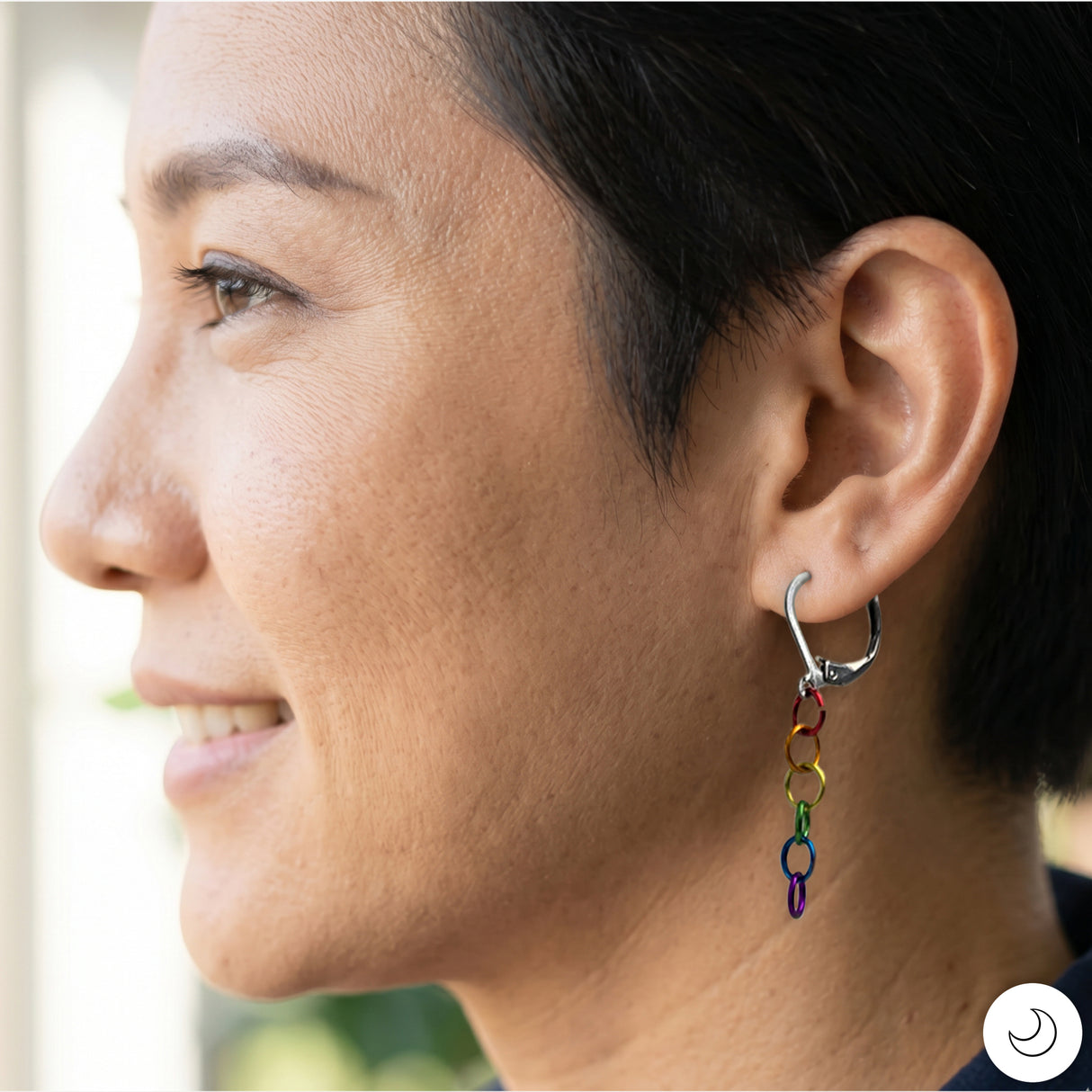 Contemporary Artisan Boho Pride Rainbow Stainless Steel Leverback Earrings, 1 1/2"