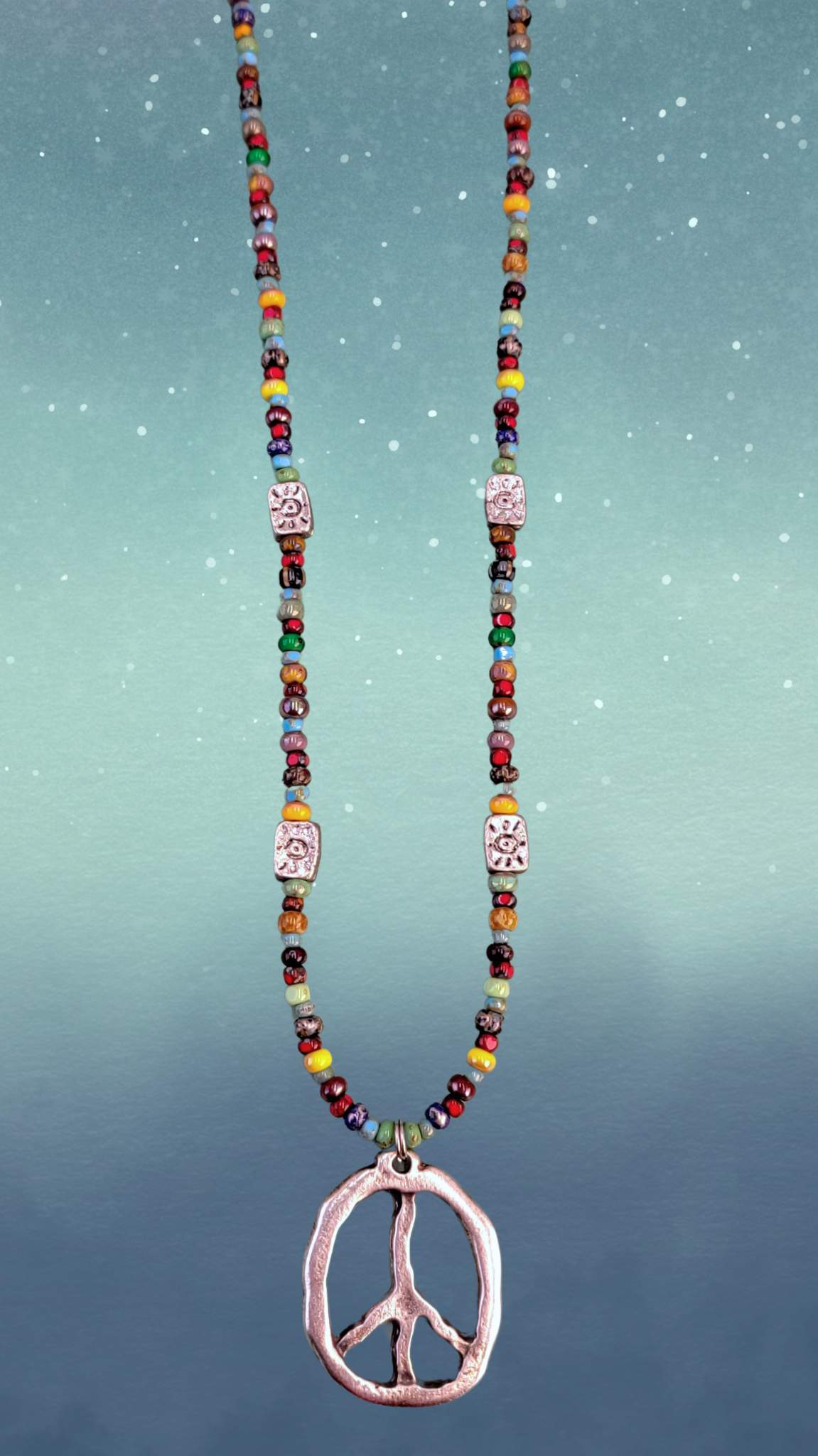 Hippie-Inspired Boho Necklace with Peace Sign Pendant