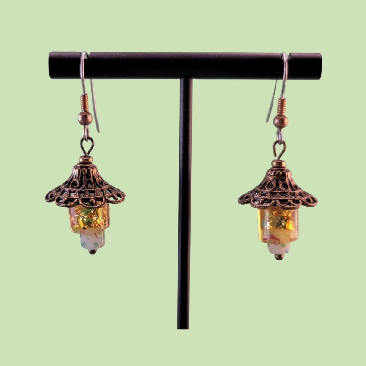 Handmade Vintage Glass Boho Earrings, Hypoallergenic