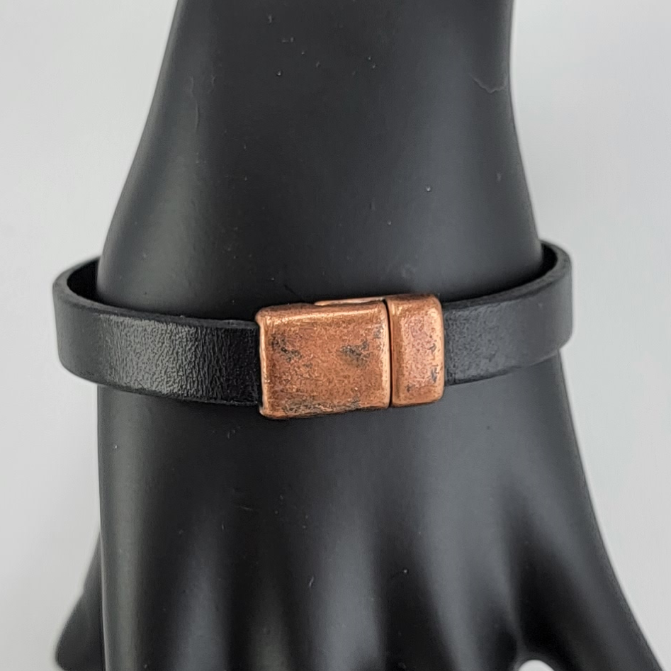 Classic Brown Flat Leather Unisex Bracelet with Antiqued