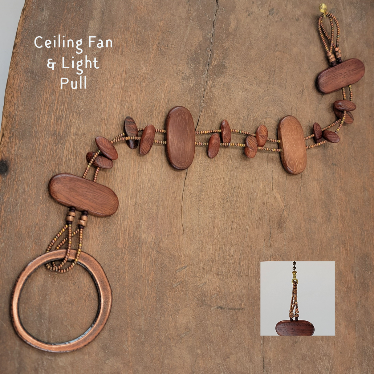Fan or Light Pull - Double-Stranded Wood Copper and Czech