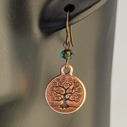 Fanciful Engraved Tree of Life Copper Earrings with Flashy 