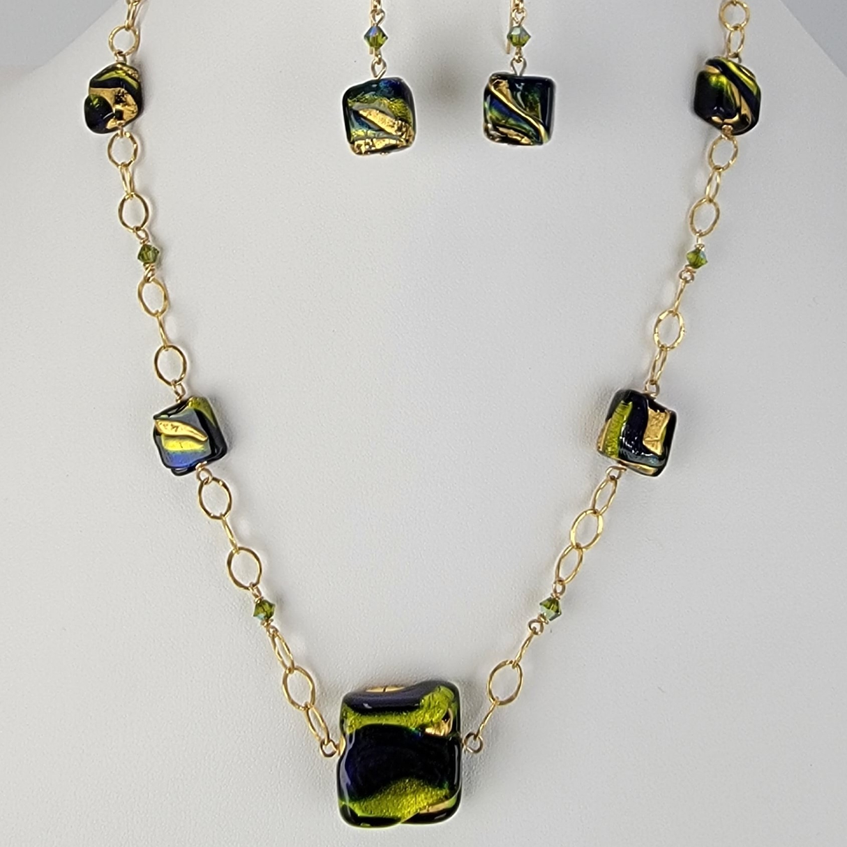 One-of-a-Kind Handmade Venetian Glass Necklace and Earrings