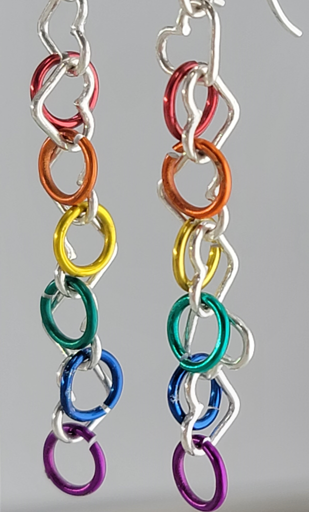 Sterling hearts with niobium rings in six different colors