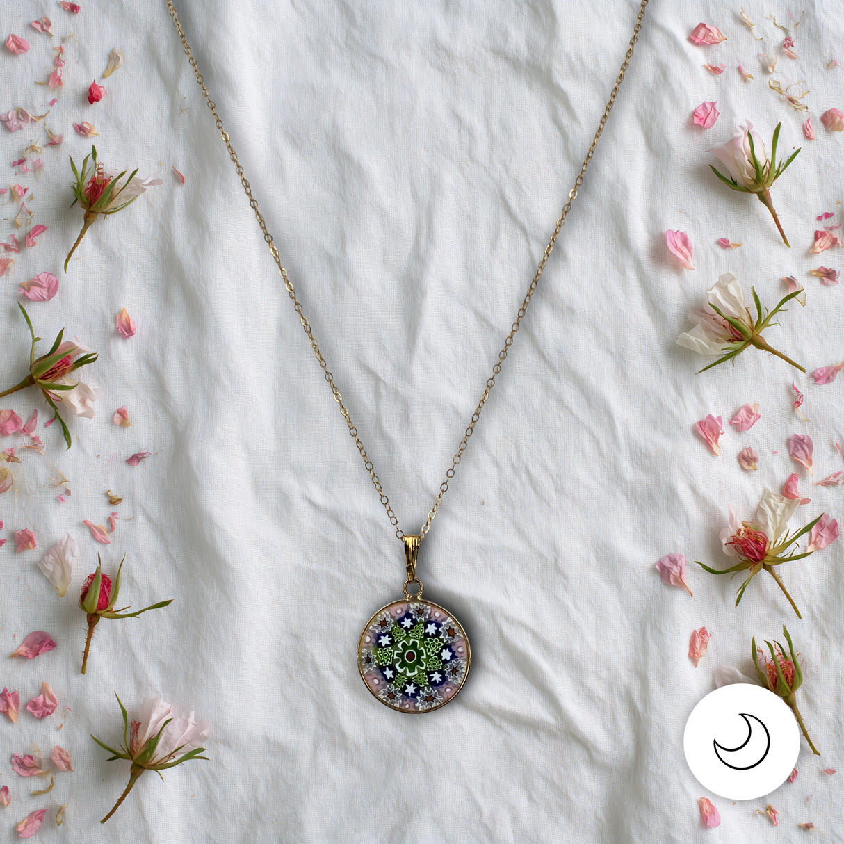 Contemporary Artisan Pastel Enamel Pendant Gold Fill Chain Necklace, 17 1/2"
