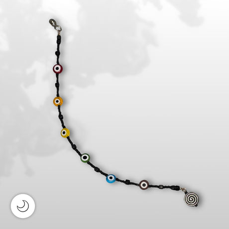 Fan or Light Pull - Czech Glass Evil Eye Beads in Pride Colors with Black Matte Czech Glass