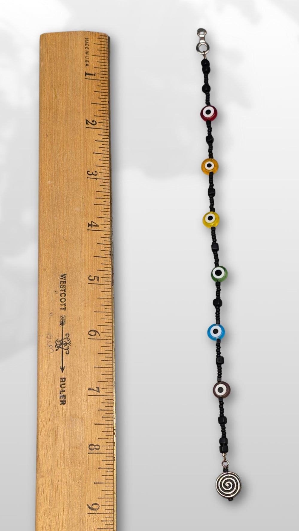 Fan or Light Pull - Czech Glass Evil Eye Beads in Pride Colors with Black Matte Czech Glass