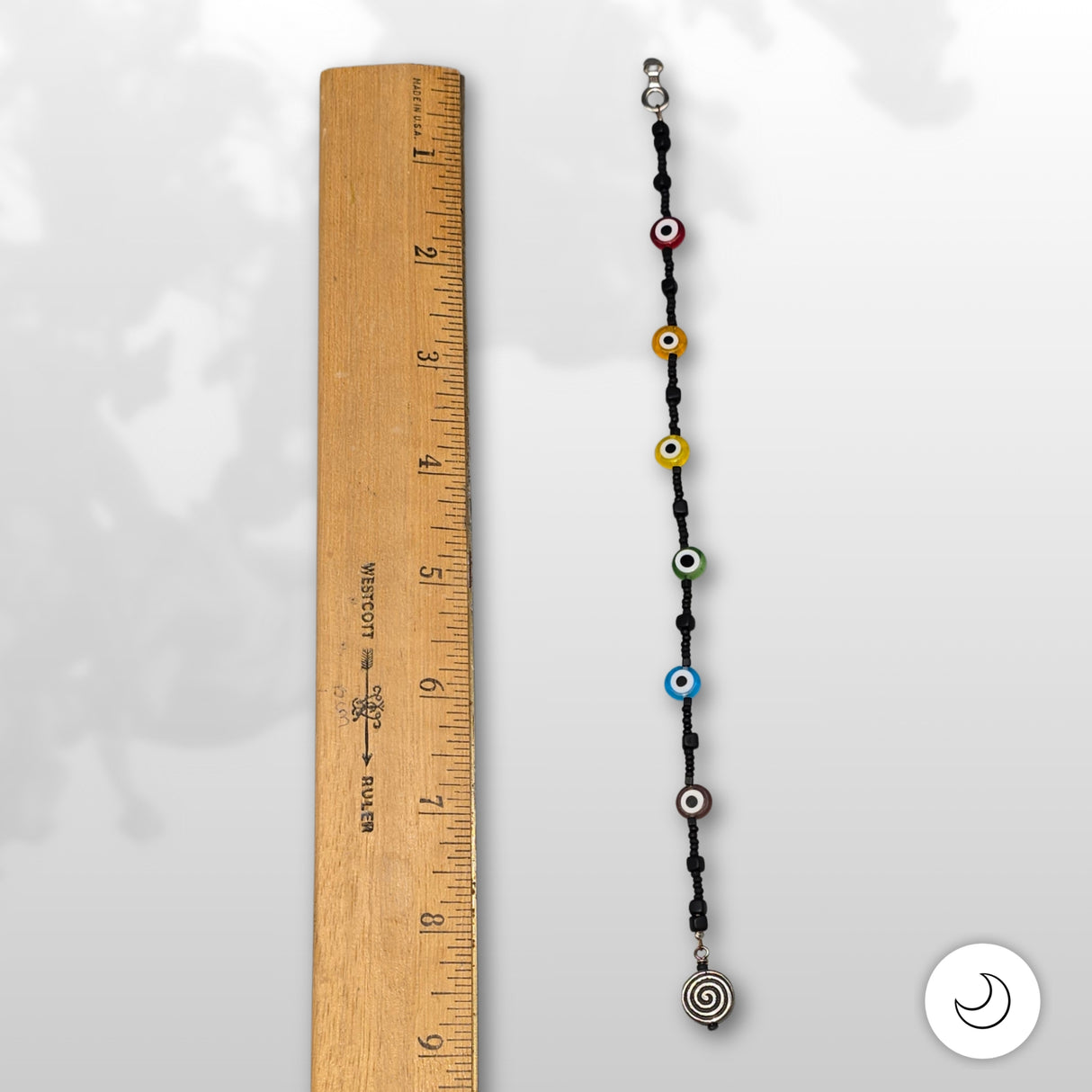Fan or Light Pull - Czech Glass Evil Eye Beads in Pride Colors with Black Matte Czech Glass
