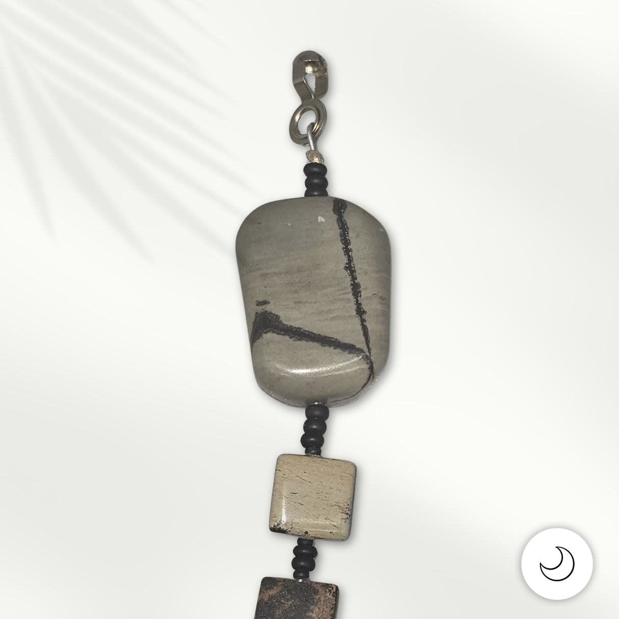 Fan or Light Pull - Agate in Grey, Tan, Black, and Brown with Matte Black Czech Glass