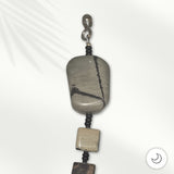 Fan or Light Pull - Agate in Grey, Tan, Black, and Brown with Matte Black Czech Glass