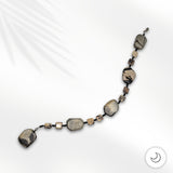 Fan or Light Pull - Agate in Grey, Tan, Black, and Brown with Matte Black Czech Glass