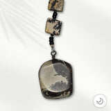 Fan or Light Pull - Agate in Grey, Tan, Black, and Brown with Matte Black Czech Glass