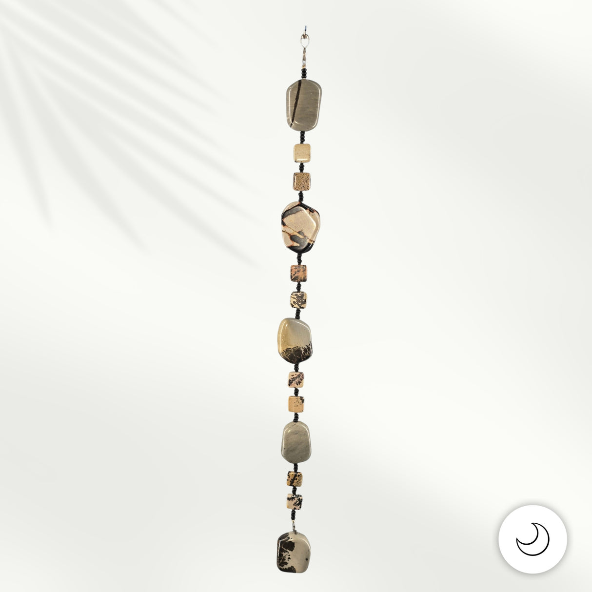 Fan or Light Pull - Agate in Grey, Tan, Black, and Brown with Matte Black Czech Glass