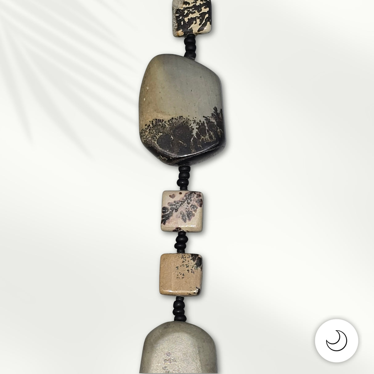 Fan or Light Pull - Agate in Grey, Tan, Black, and Brown with Matte Black Czech Glass