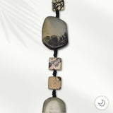 Fan or Light Pull - Agate in Grey, Tan, Black, and Brown with Matte Black Czech Glass