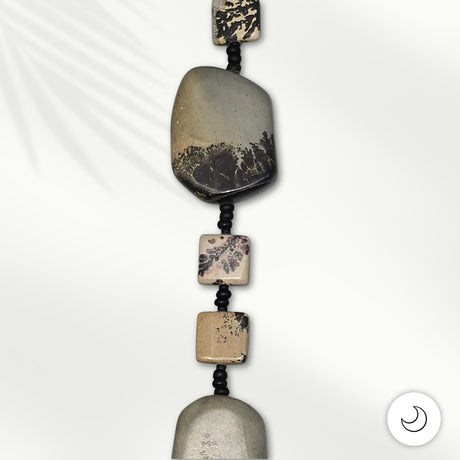 Fan or Light Pull - Agate in Grey, Tan, Black, and Brown with Matte Black Czech Glass