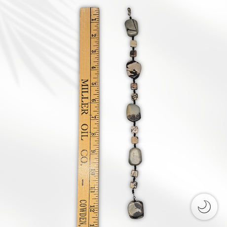 Fan or Light Pull - Agate in Grey, Tan, Black, and Brown with Matte Black Czech Glass