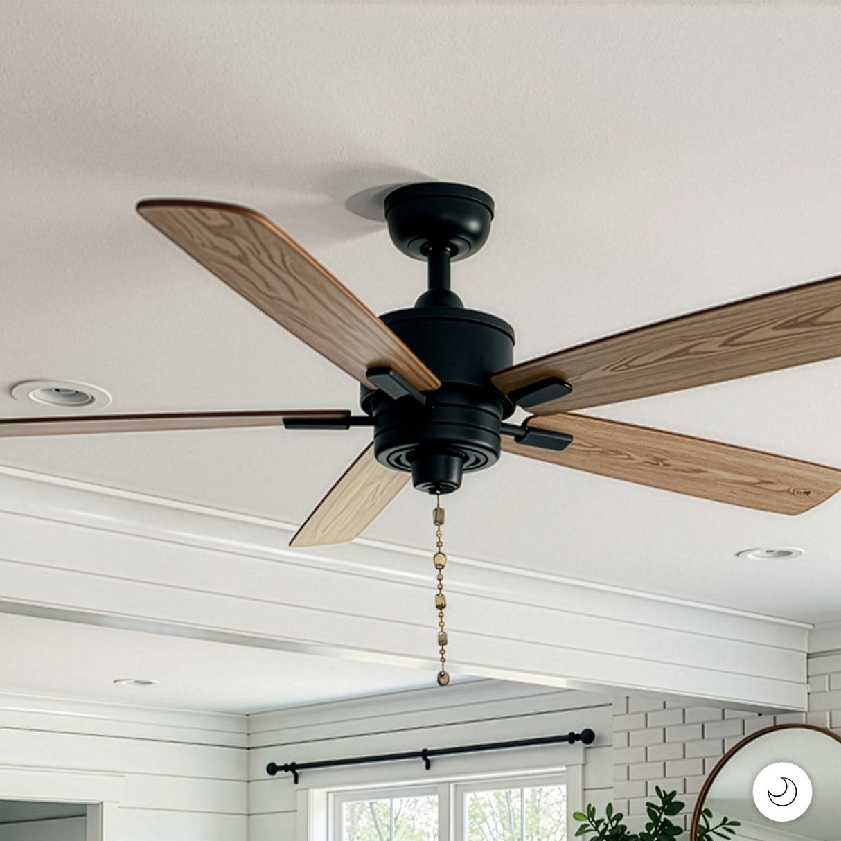 Fan or Light Pull - Agate in Grey, Tan, Black, and Brown with Matte Black Czech Glass