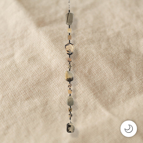 Fan or Light Pull - Agate in Grey, Tan, Black, and Brown with Matte Black Czech Glass