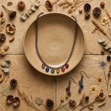 Contemporary Artisan Boho Pride Rainbow Gunmetal 18” Necklace & Earring Set