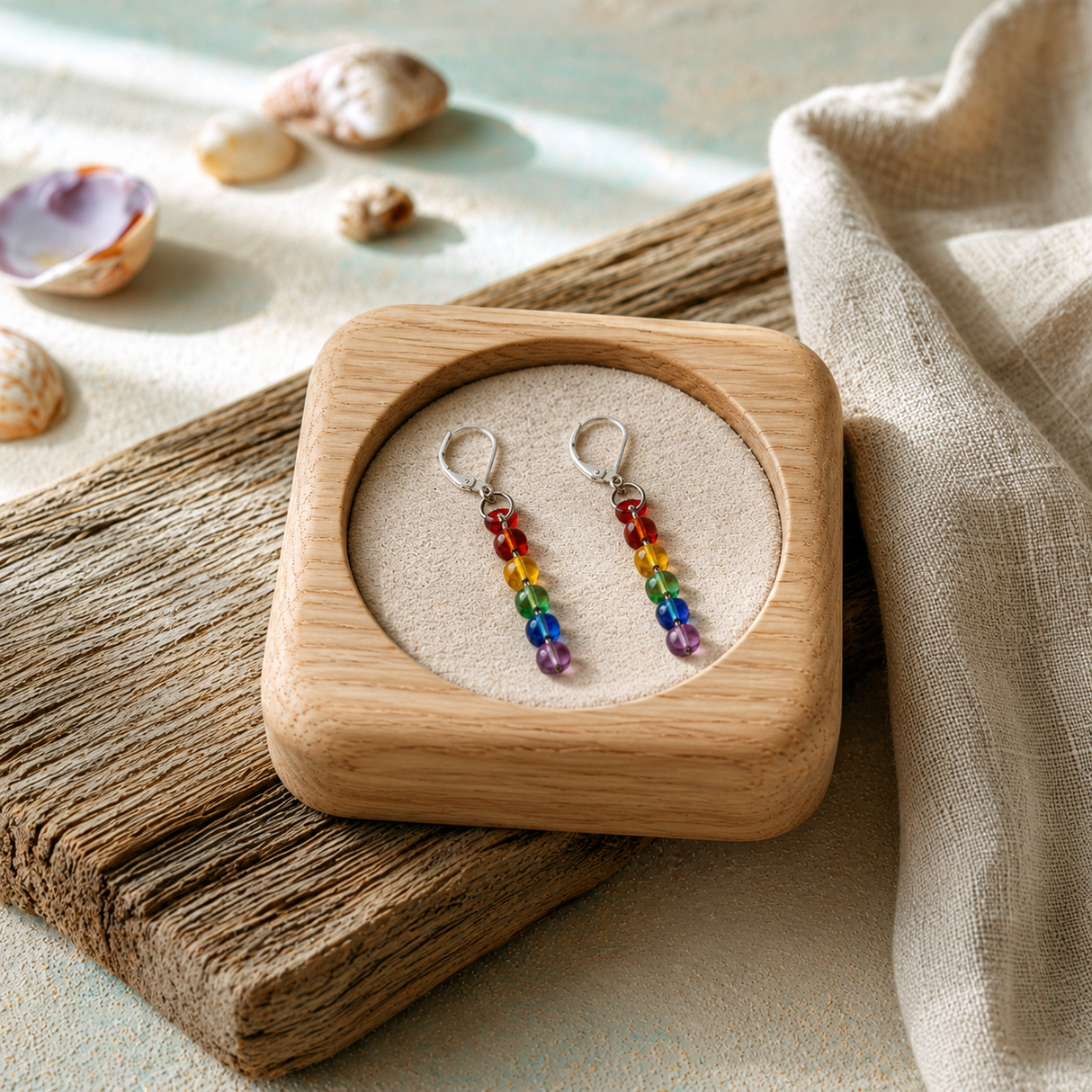 Contemporary Artisan Boho Pride Rainbow Stainless Steel Lever-back Earrings, 2 1/4"