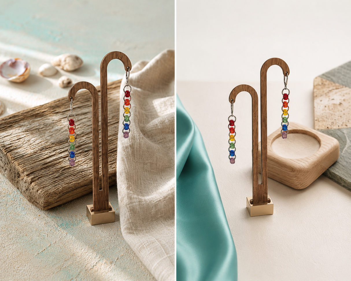 Contemporary Artisan Boho Pride Rainbow Stainless Steel Lever-back Earrings, 2 1/4"