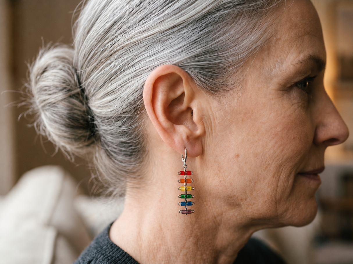 Contemporary Artisan Pride Rainbow Stainless Steel Square Bead Chain Earrings, 2"