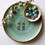Contemporary Artisan Pride Rainbow Stainless Steel Square Bead Chain Earrings, 2"