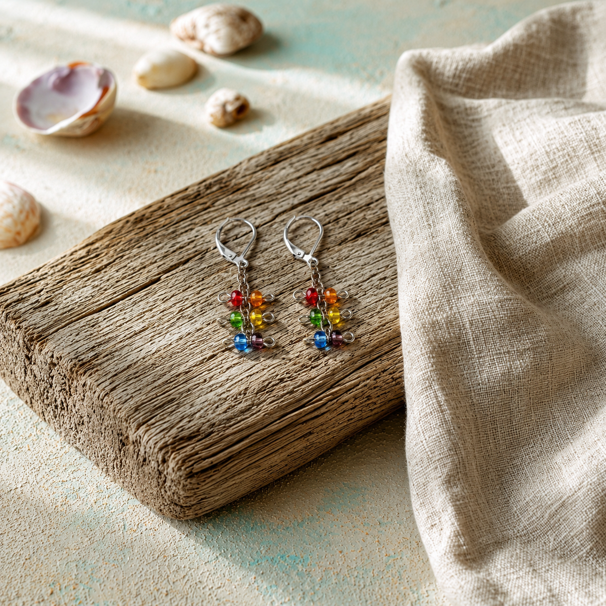 Artisan Pride Rainbow Vibrant Seed Bead Chain Earrings, 1 1/2"