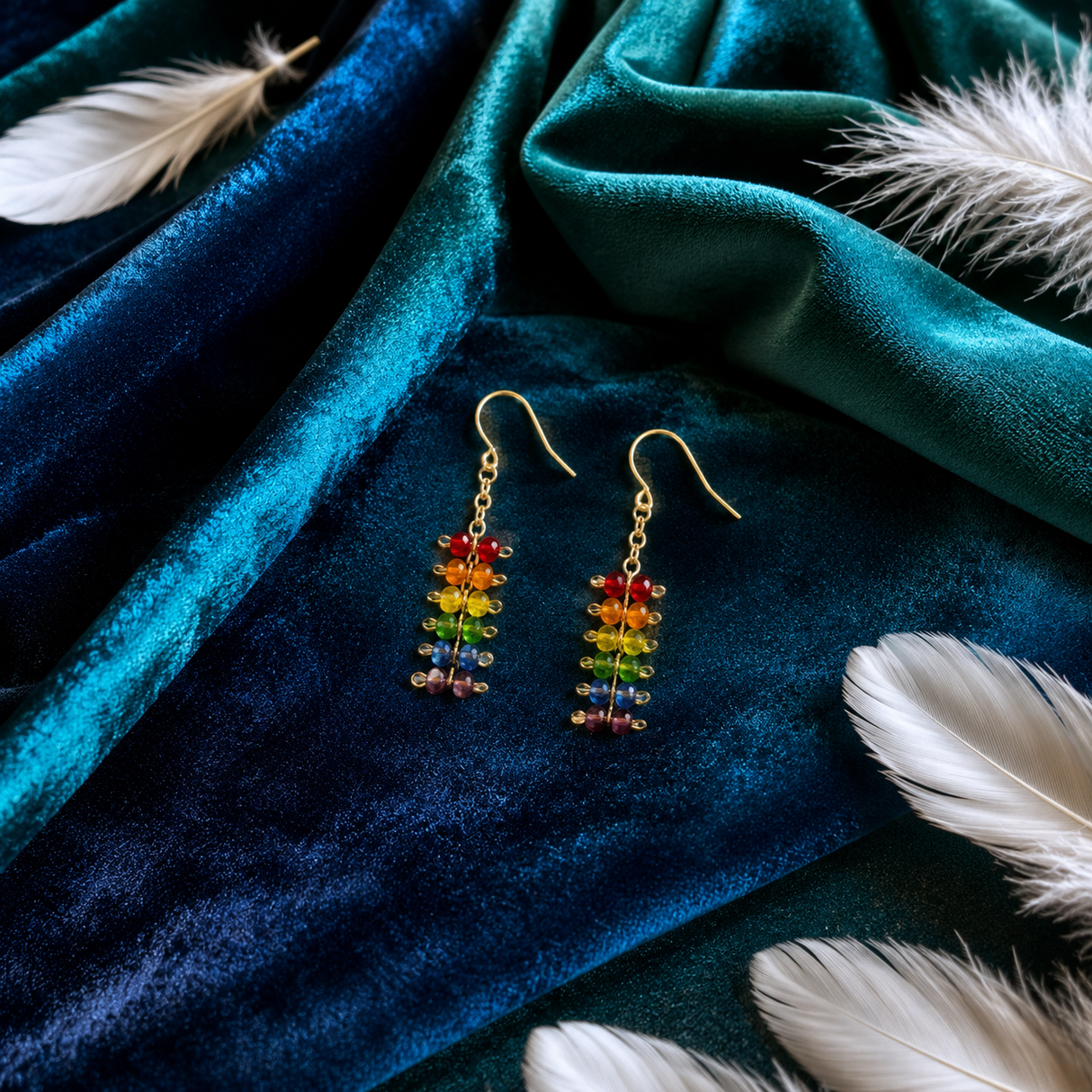 Contemporary Artisan Boho Pride Rainbow Barbell Chain Earrings, 2 1/2"