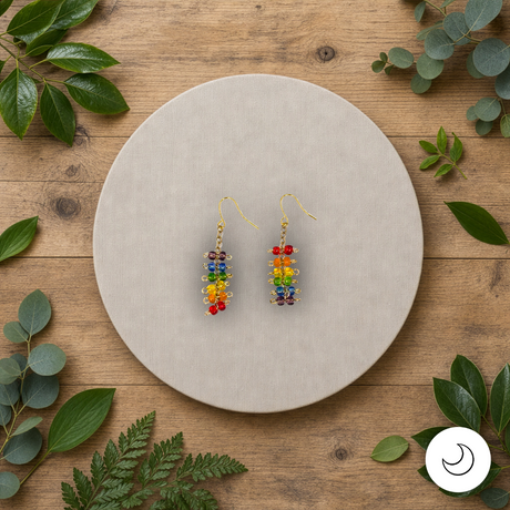 Contemporary Artisan Boho Pride Rainbow Barbell Chain Earrings, 2 1/2"