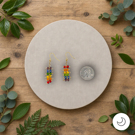 Contemporary Artisan Boho Pride Rainbow Barbell Chain Earrings, 2 1/2"