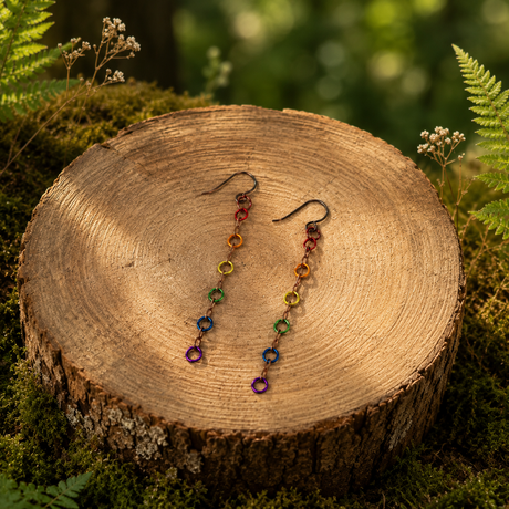 Contemporary Artisan Pride Rainbow Lightweight Niobium Chain Earrings, 3"