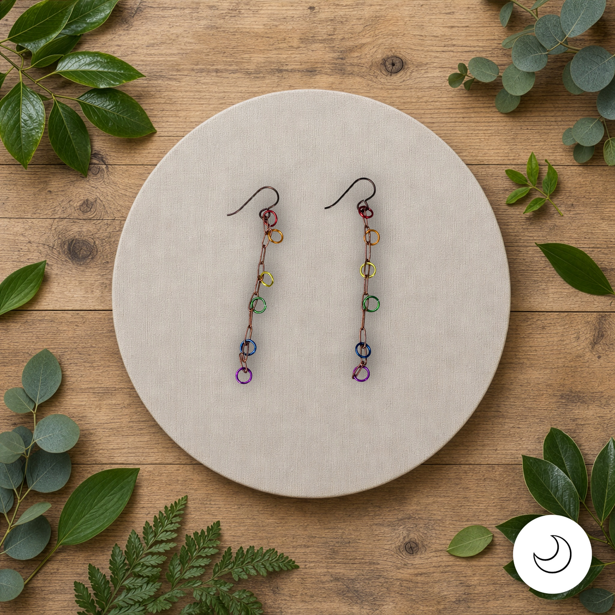 Contemporary Artisan Boho Pride Rainbow Lightweight Niobium Earrings, 1 1/2"