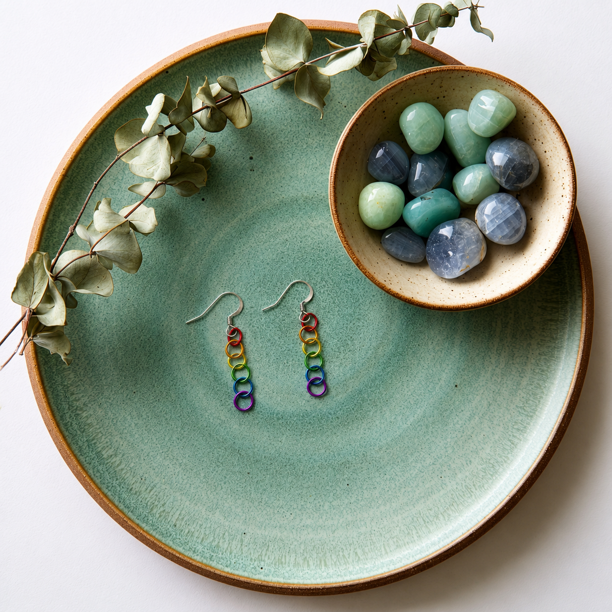 Handmade Boho Pride Earrings: Rainbow Rings Earrings on Hypoallergenic Ear Wires