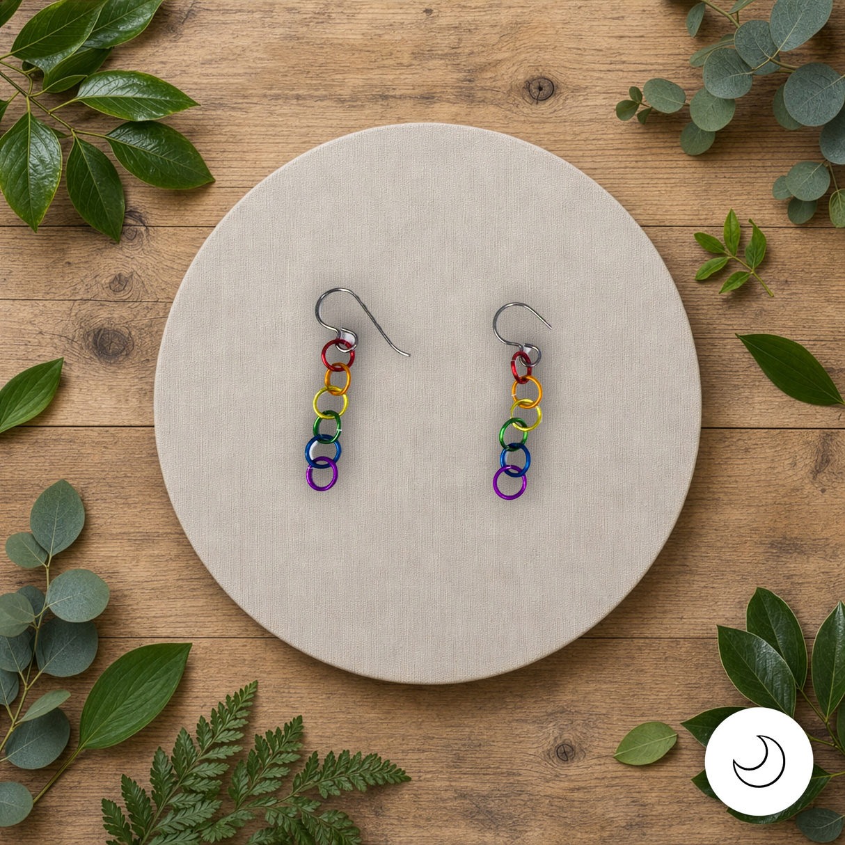 Contemporary Artisan Earrings: Pride Rainbow Rings on Hypoallergenic Niobium Wires