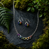 Contemporary Artisan Boho Pride Rainbow Sterling Silver Necklace & Earring Set, 18 3/4"