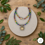 Contemporary Artisan Boho Pride Rainbow Glass & Hematite Necklace, 20"