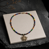 Contemporary Artisan Boho Pride Rainbow Glass & Hematite Necklace, 20"